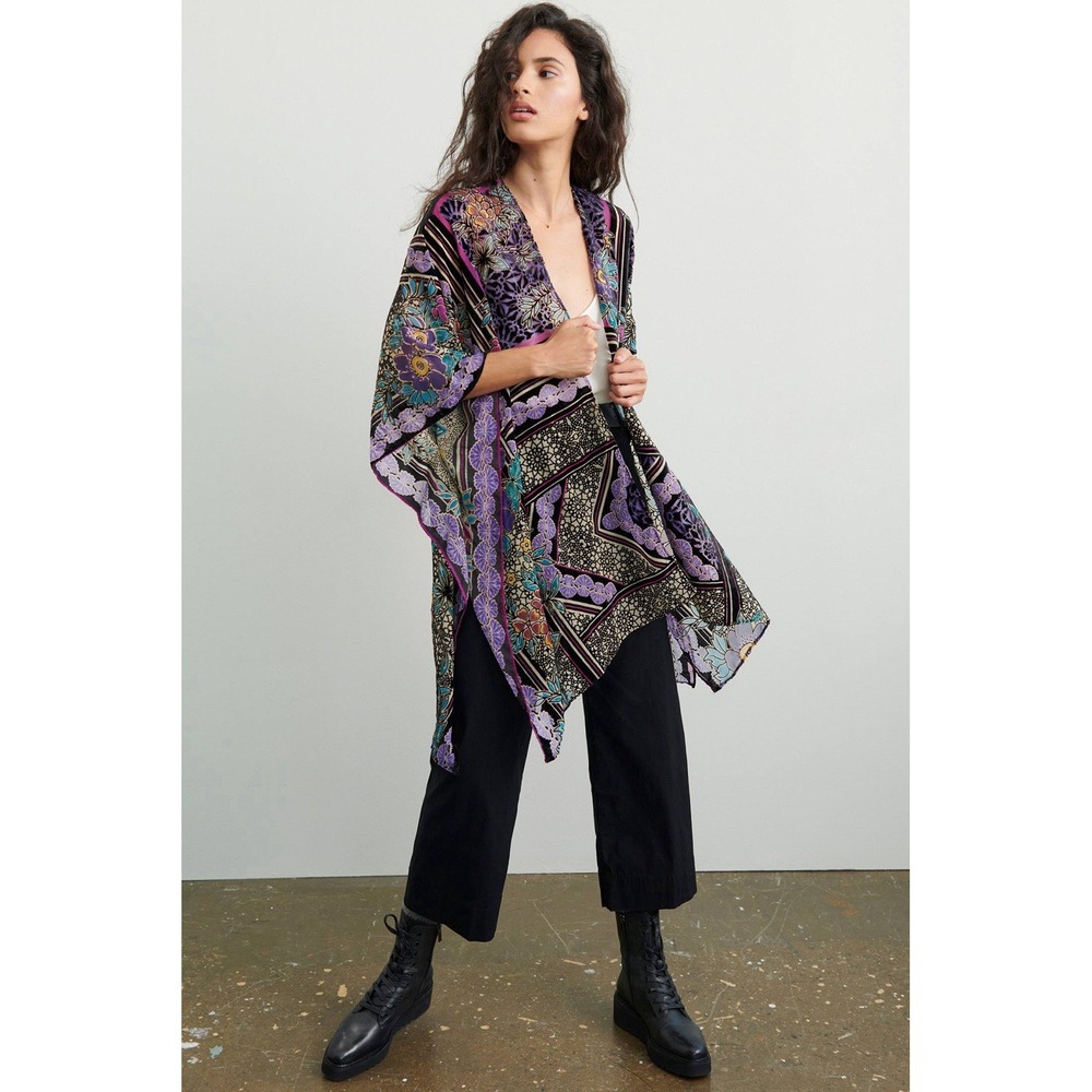 Anthropologie Shira Burnout Velvet Meah Floral Kimono Top Multi One Size EUC